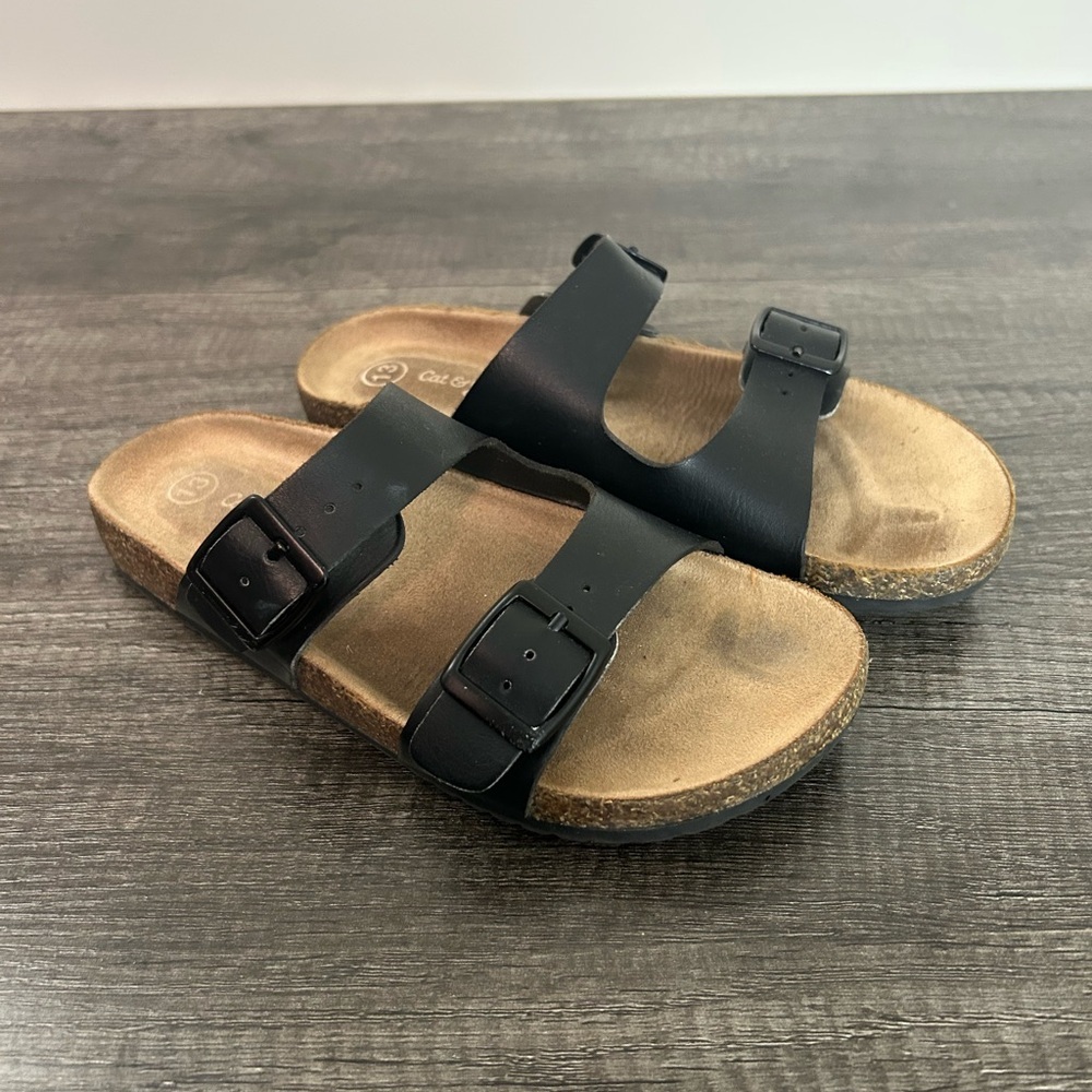 Cat & Jack Girls Birkenstock Style Black Double Strap Sandals Size 13